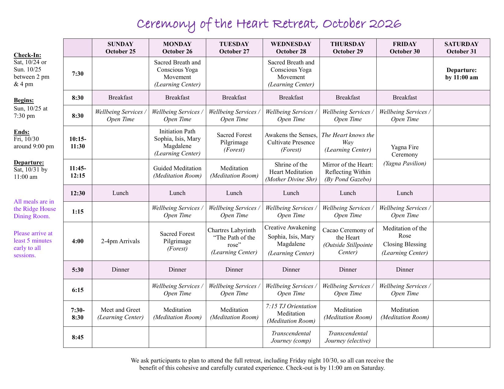 Guest schedule for Ceremony of the Heart